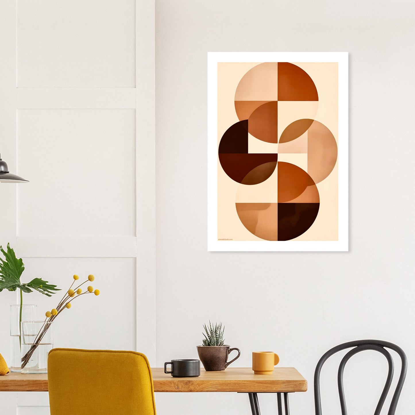 Geometric semicircle poster detail - bold terracotta and rich
