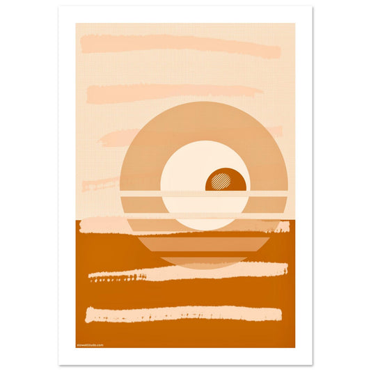 Terracotta and ochre geometric poster in modern boho interior setting - premium FSC-certified matte finish print