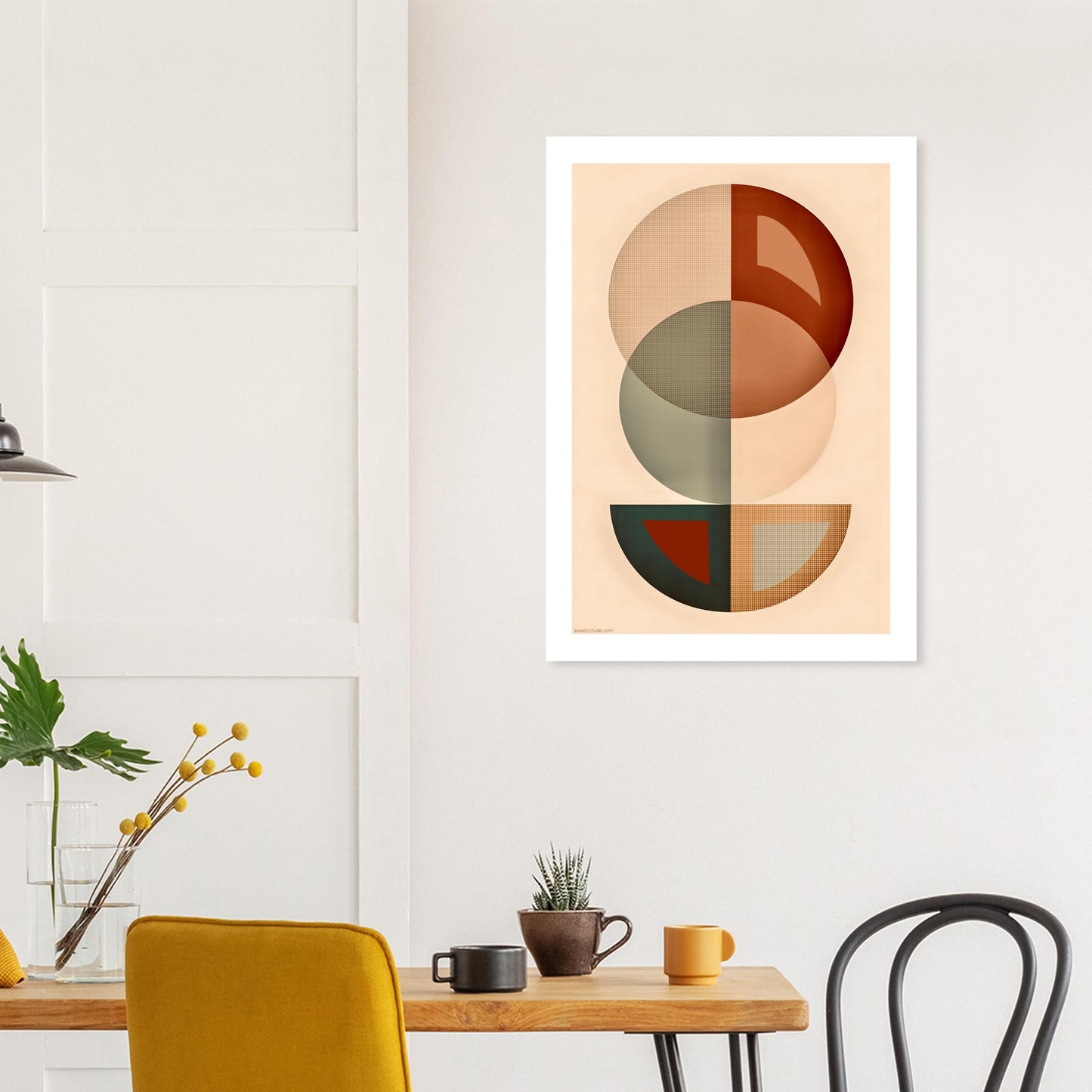 Geometric semicircle poster detail - harmonious overlapping shapes in terracotta and yellow ochre