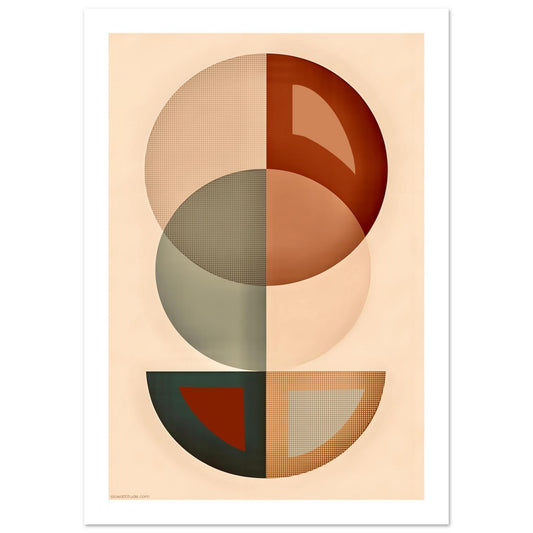 Terracotta and ochre geometric poster in serene boho interior - premium FSC-certified matte finish print