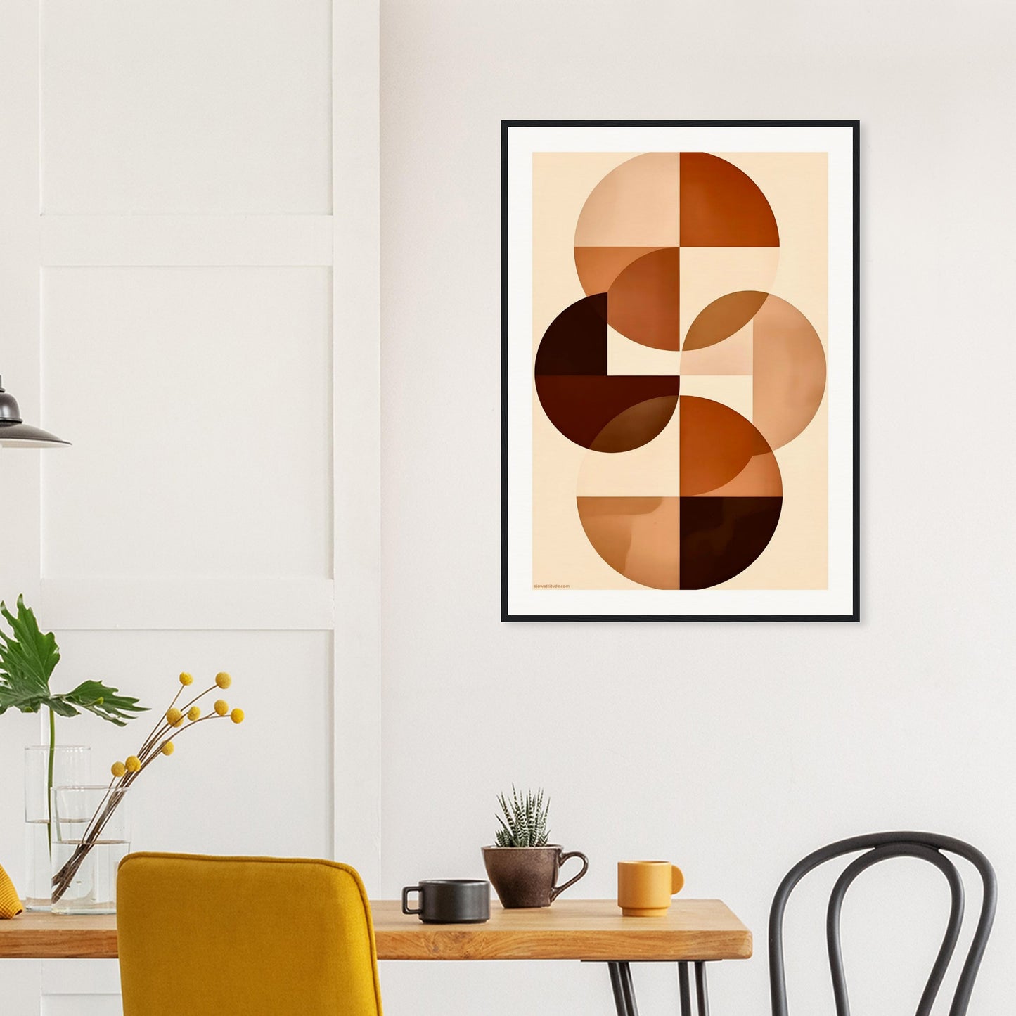 Minimalist abstract poster in professional office with clean desk 
