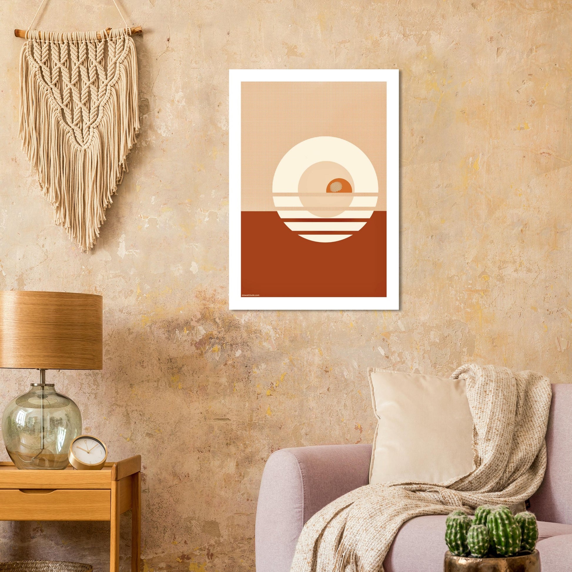 Warm terracotta and yellow ochre abstract geometric print - minimalist boho home decor