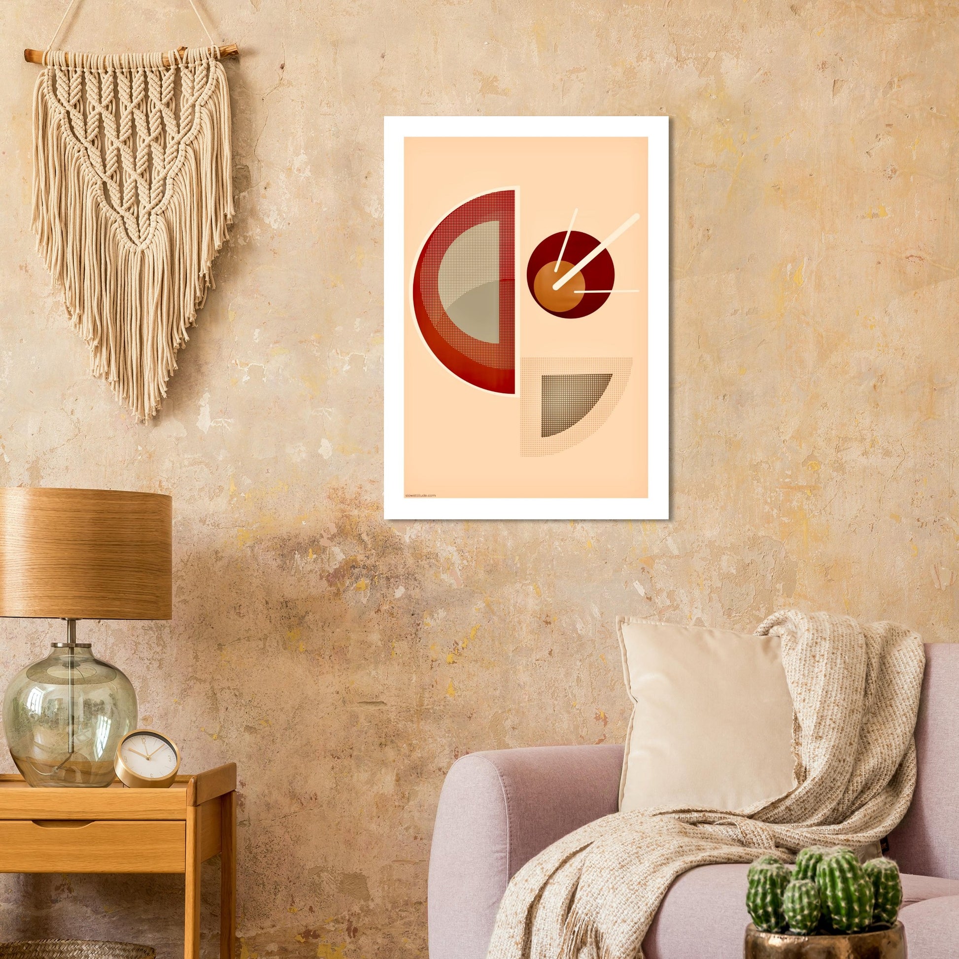 Warm terracotta and ochre abstract geometric print - calming boho minimalist wall art for peaceful interiors