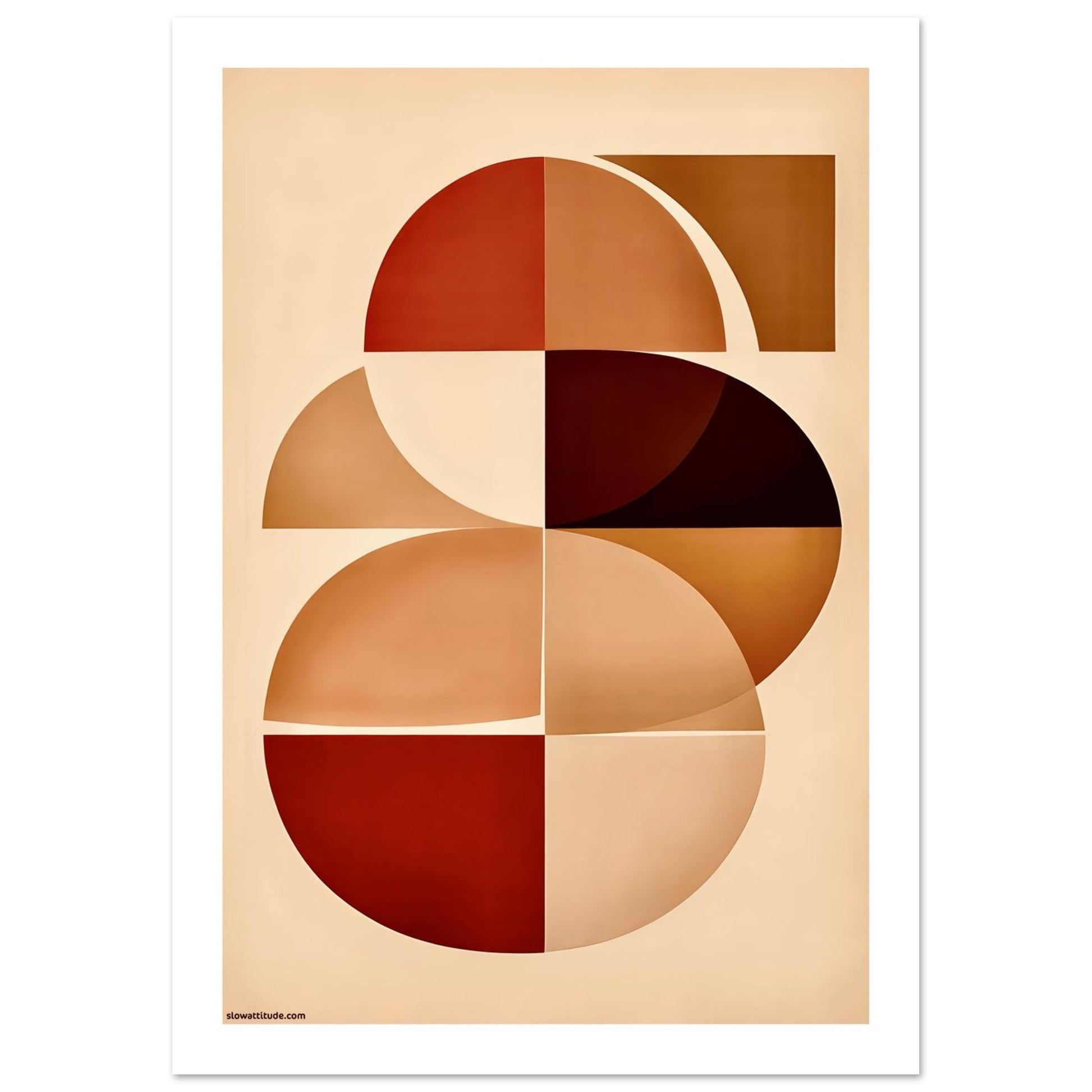 Minimalist geometric art print with ochre and terracotta tones for bohemian interiors