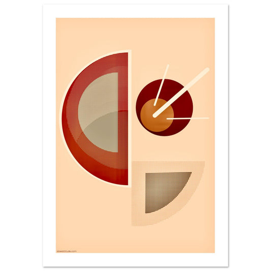 Boho geometric semicircle print with overlapping terracotta and yellow ochre shapes on cream background - minimalist wall art