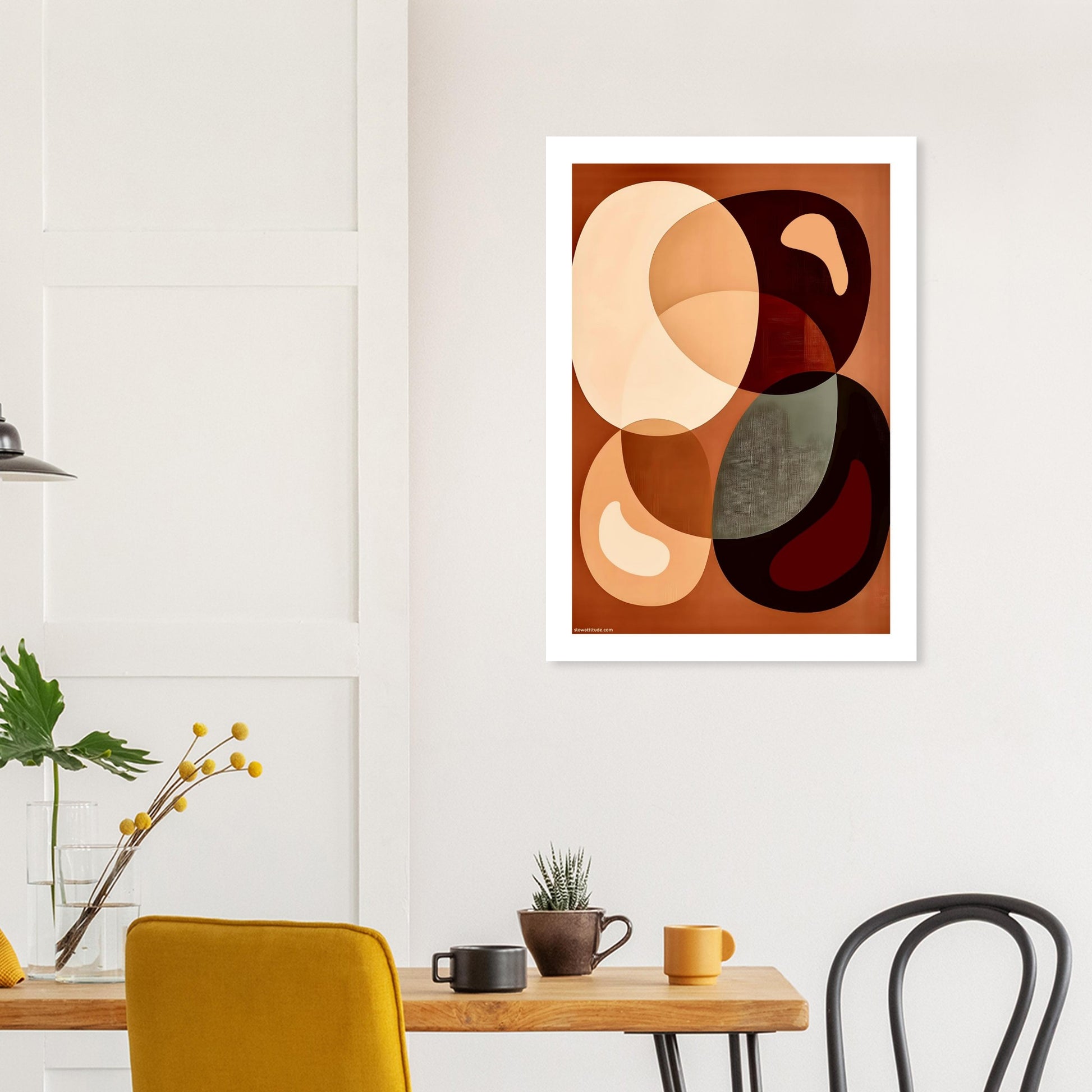 Boho geometric semicircle poster detail - harmonious overlapping shapes in terracotta and yellow ochre