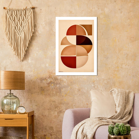 Earthy boho wall decor featuring warm terracotta semicircle geometric design