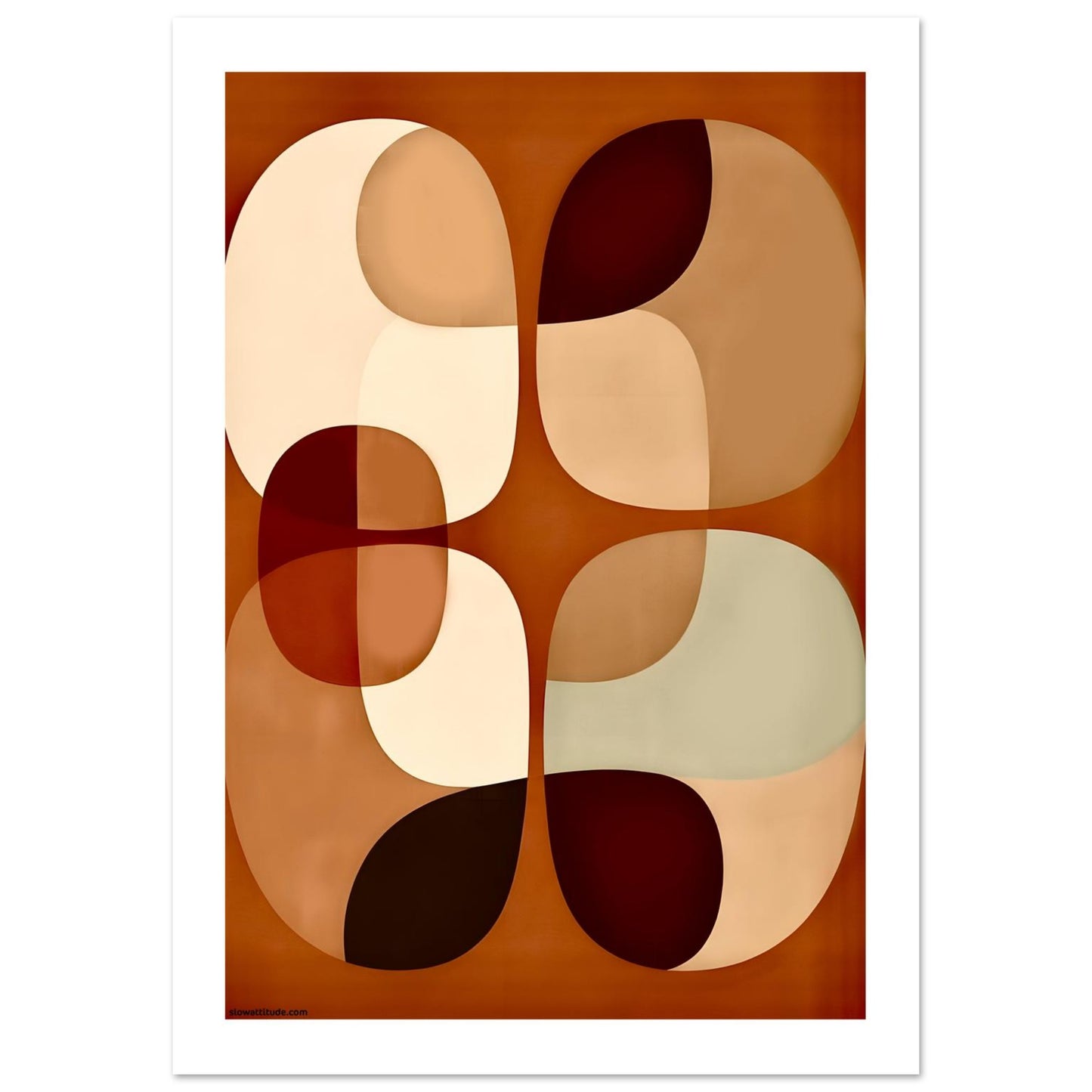 Abstract boho geometric print with organic semicircles in terracotta, beige, and yellow ochre on cream background - minimalist wall art