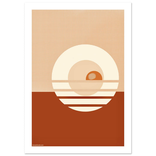 Terracotta and yellow ochre geometric poster in modern boho interior setting - premium matte finish print