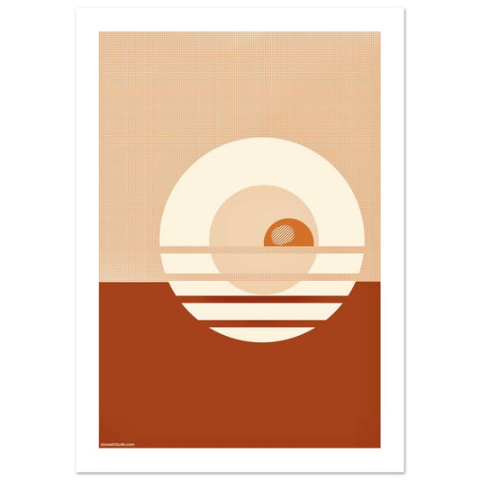 Geometric semicircle print with terracotta and yellow ochre arches on cream background - minimalist wall art poster