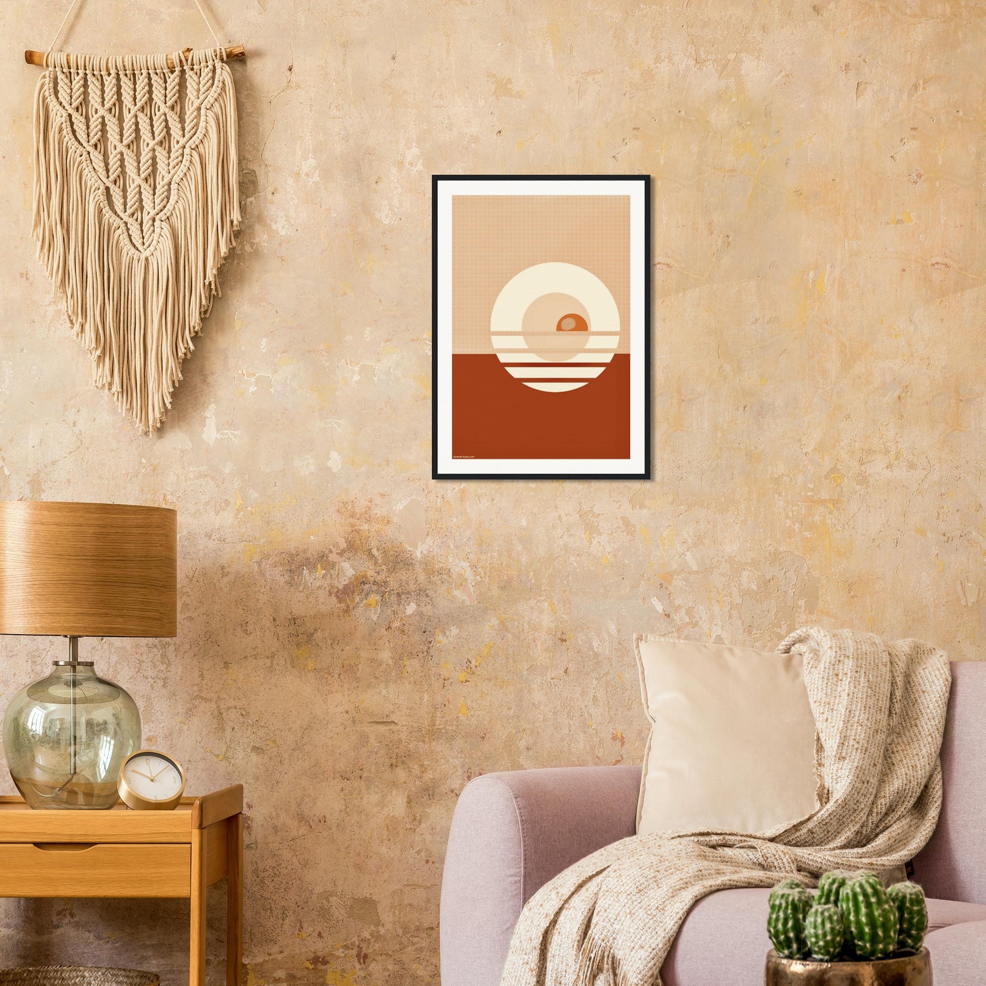Neutral minimalist wall decor in Boho interior 