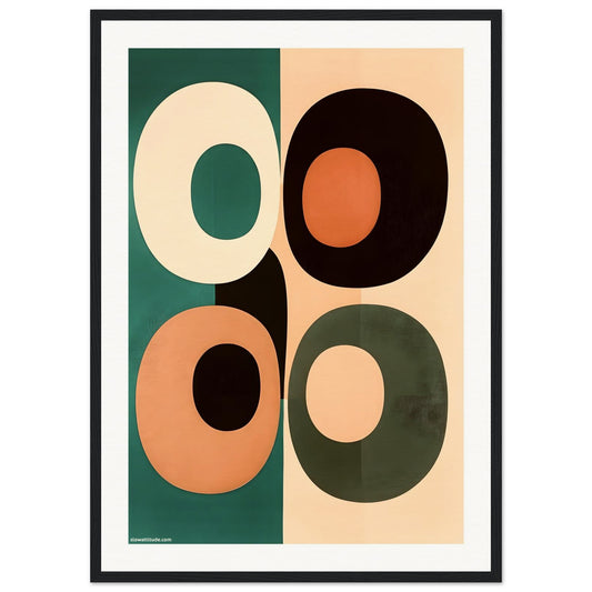 Abstract wall art with warm soothing tones and black wood frame for modern interiors