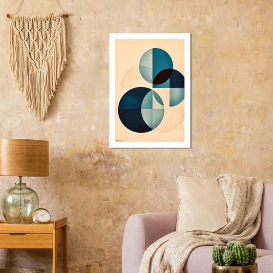 Modern geometric art featuring calming teal and soft peach color palette