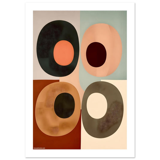 Geometric semicircle poster with terracotta and yellow ochre overlapping shapes on beige background - minimalist boho wall art