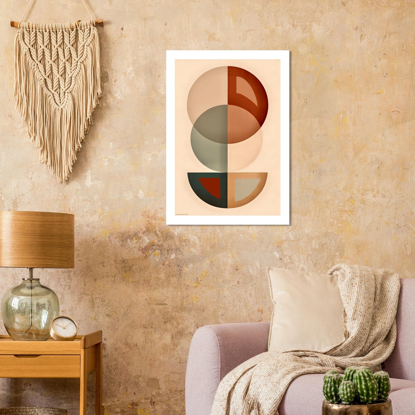 Warm terracotta and ochre abstract geometric print - calming minimalist wall art for peaceful spaces
