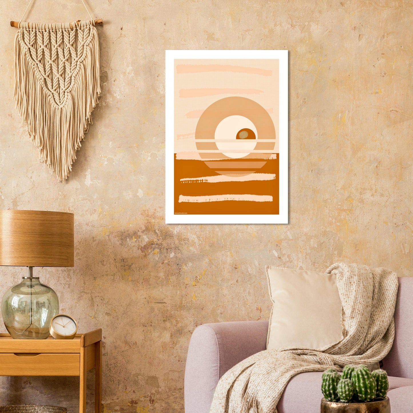 Warm terracotta and ochre abstract geometric print - minimalist boho wall art for serene living spaces