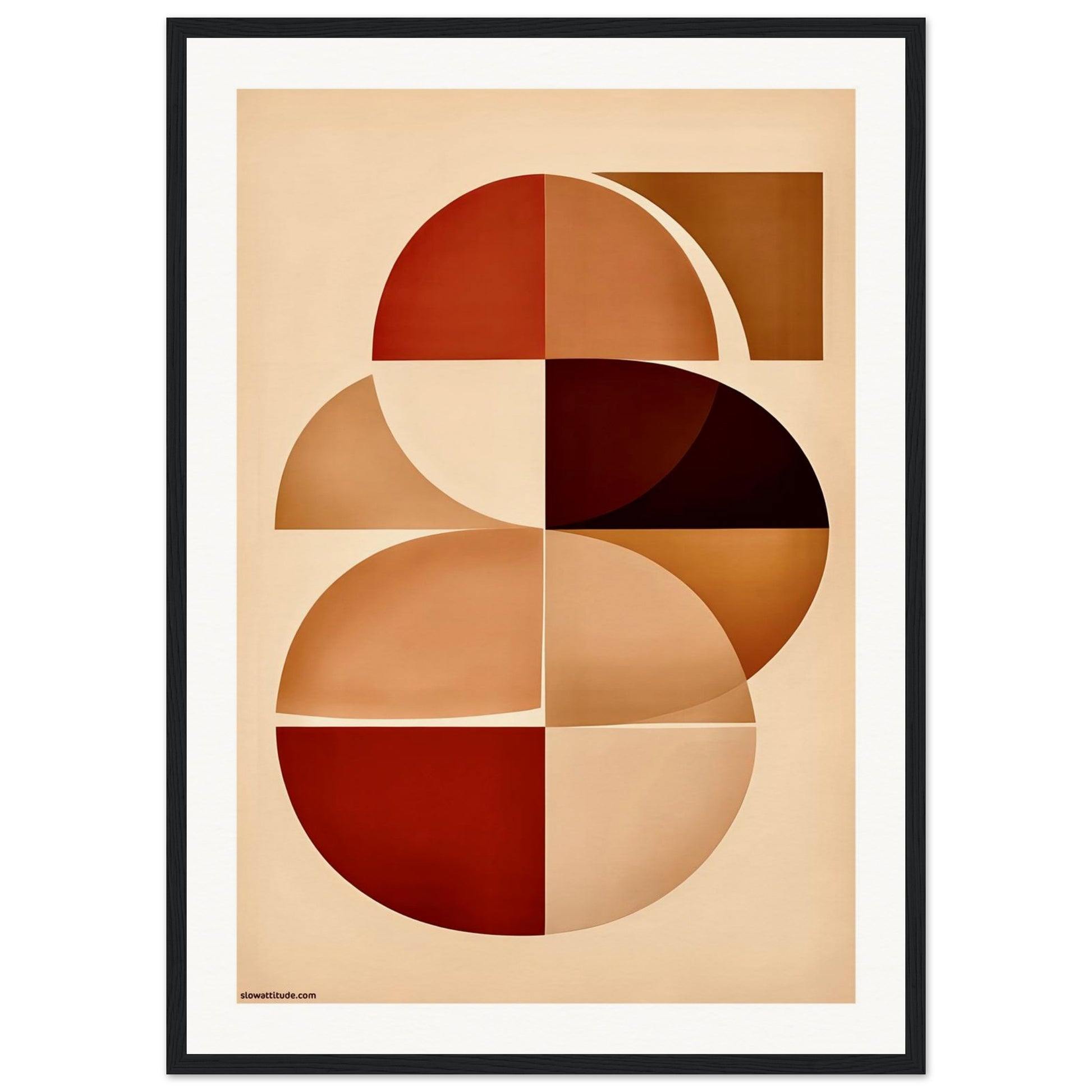 Abstract earth tones framed poster with black frame - contemporary style