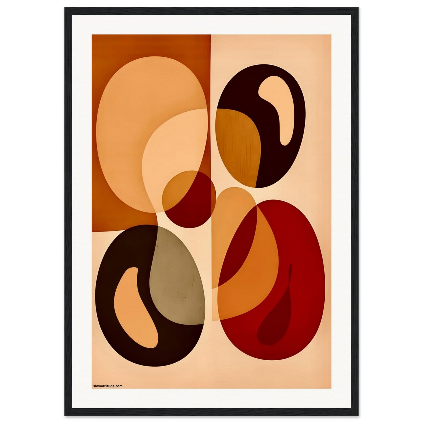 Abstract art print with geometric shapes on a beige background