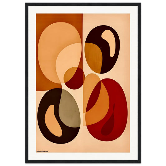 Abstract art print with geometric shapes on a beige background