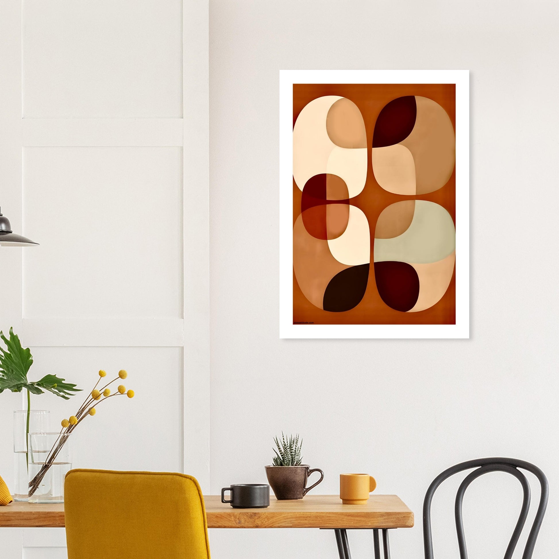 Abstract boho geometric poster detail - harmonious organic semicircles in earthy terracotta and ochre tones