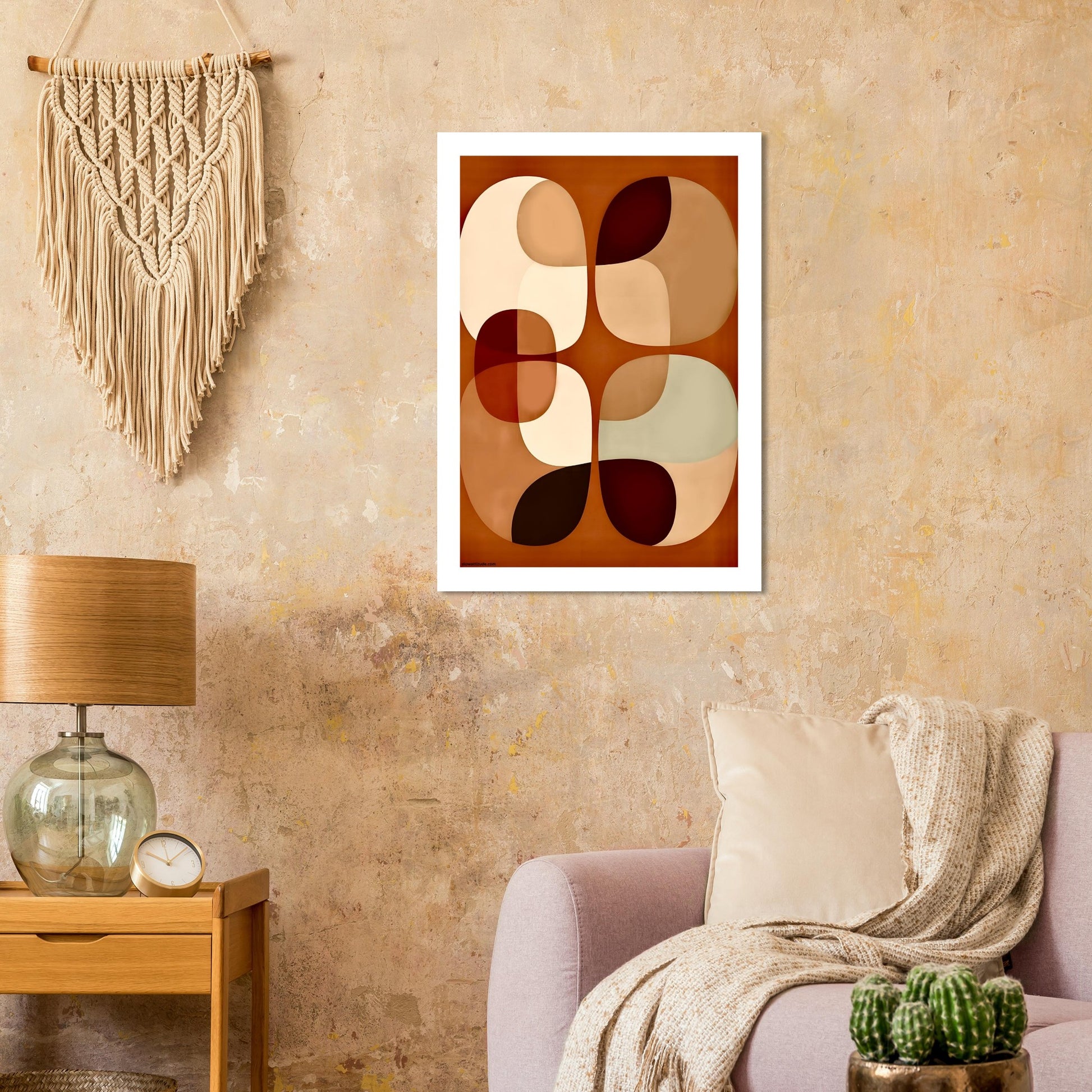 Warm terracotta, beige, and ochre abstract geometric print - serene boho minimalist wall art for peaceful spaces