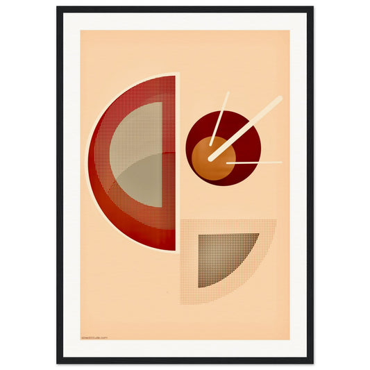 Framed Scandinavian abstract art print with geometric shapes on a beige background