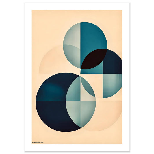 Geometric serenity print with teal and peach tones minimalist wall art poster