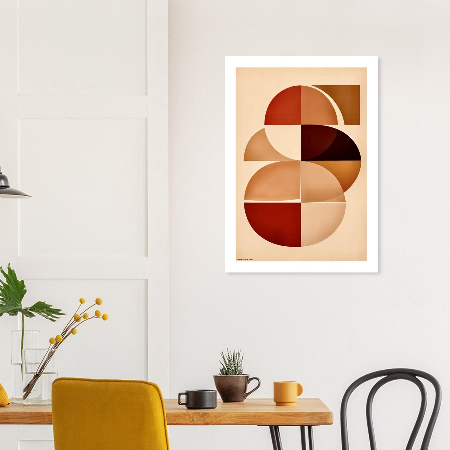 Premium matte finish geometric wall art with terracotta ochre color palette