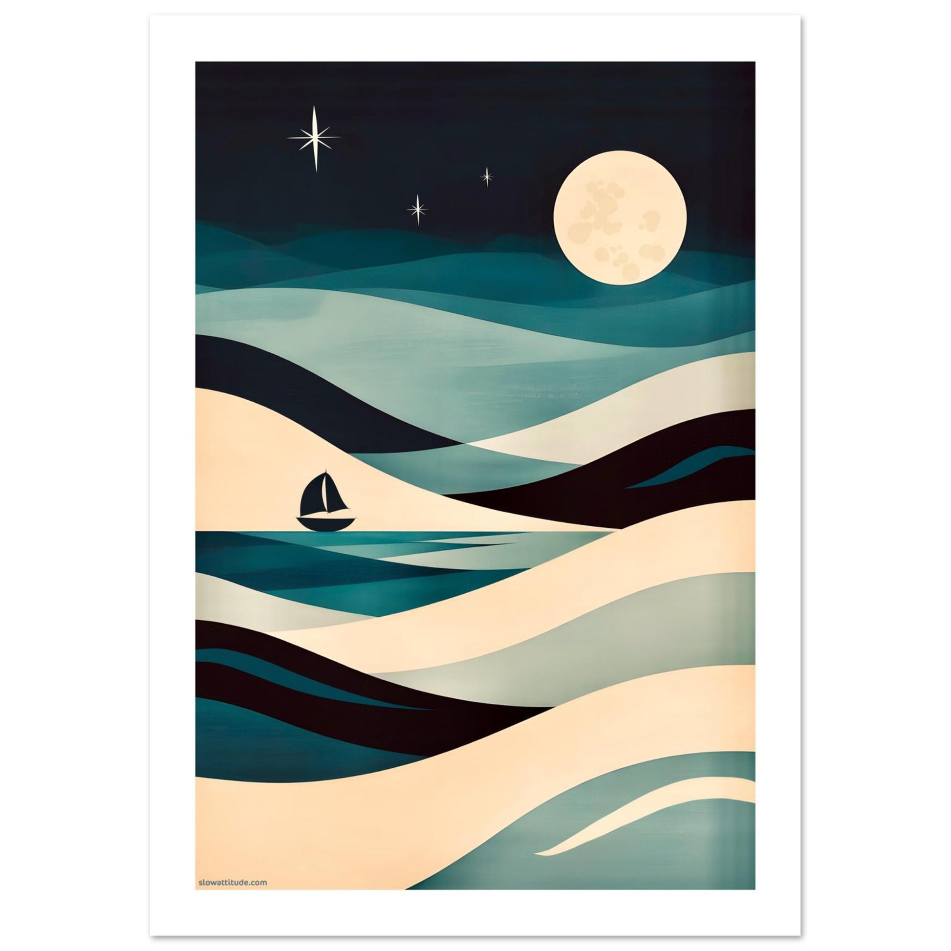 Close-up of Midnight Sail abstract art showing premium 200 gsm matte paper texture and deep blue tones