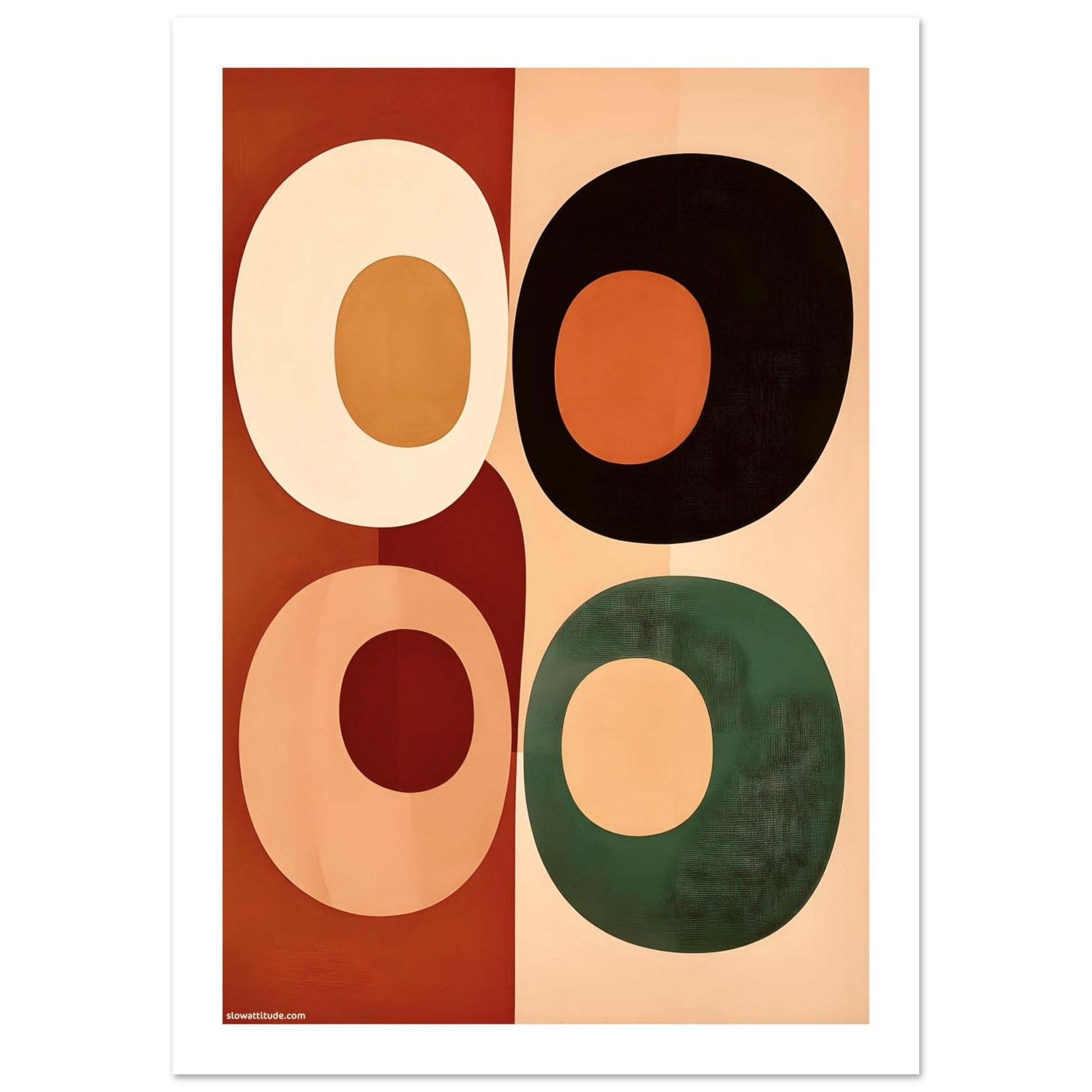Close-up detail of abstract geometric wall art showing textured matte finish and earthy color palette