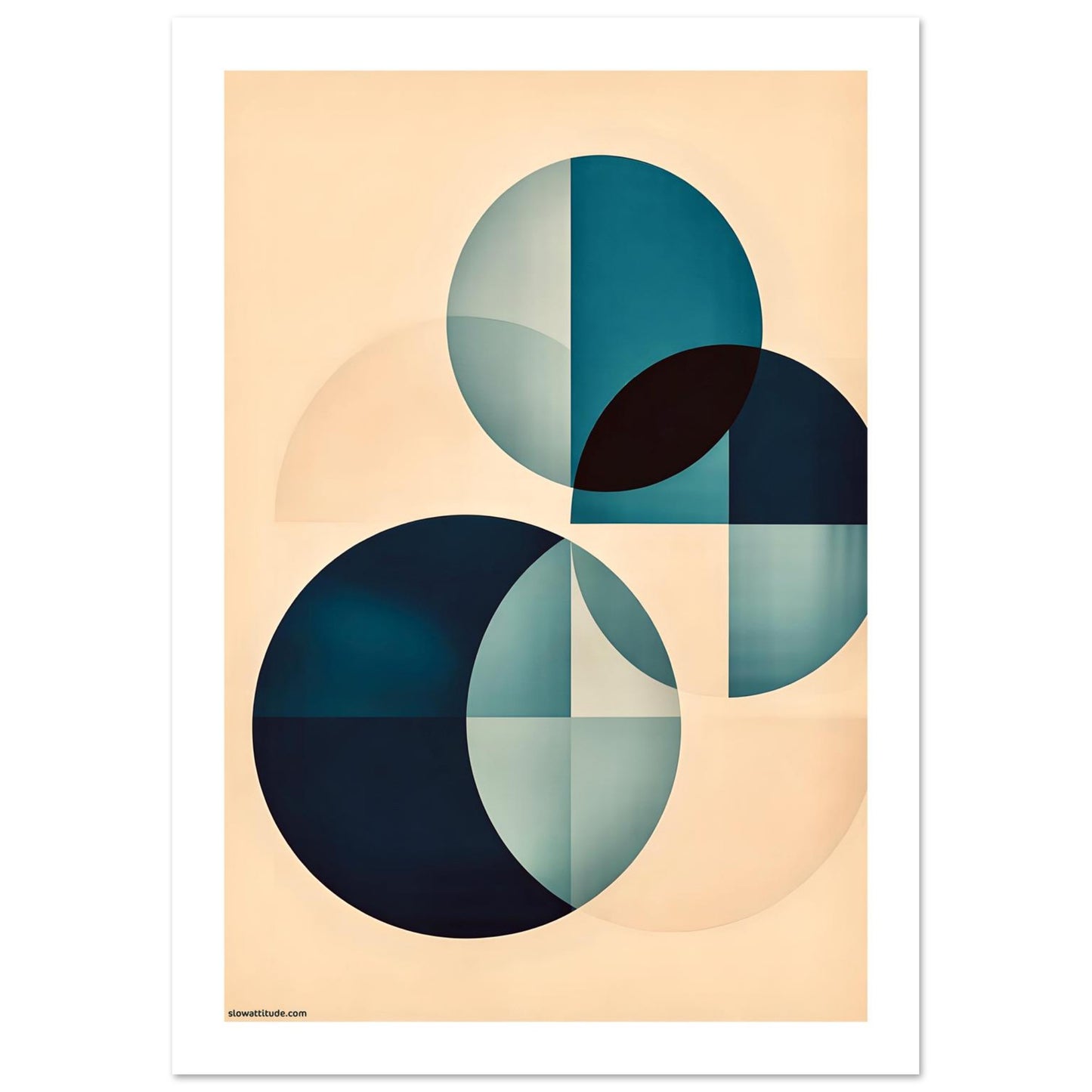 Abstract geometric poster with harmonious teal peach tones for peaceful spaces