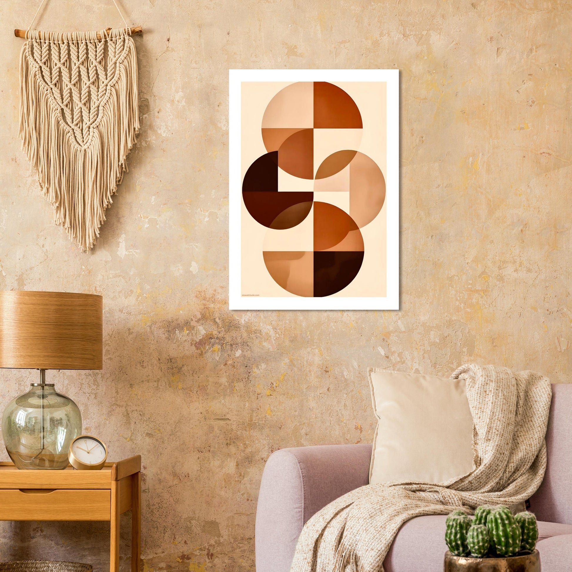 Warm terracotta and ochre abstract geometric print - minimalist boho wall art for cozy interiors